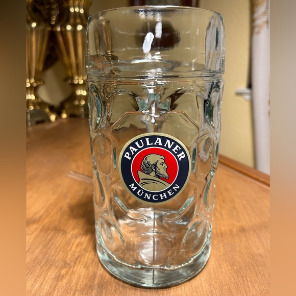 Paulaner Munchen Dimpled Clear Glass Beer Stein German Mug Large 1 Liter 32 Oz - Picture 1 of 9